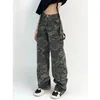 Mexzt Camouflage Cargo Pants Women Y2K Street Clothing Niski wzrost dżinsy retro szerokie nogi dżinsy Postawy HARAJUKU PANTY 240426