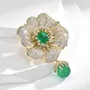 Brooches Emerald Flower Brooch For Women Fashion Gemstone Pendant Pin Clothing Accessories Wedding Bridesmaid Gifts