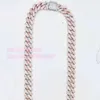 Hip Hop Jewelry Custom 2Rows 14mm Prong Cuban Chain Trendy 2 Tone 925 Silver Moissanite Diamond Necklace