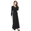 Vêtements ethniques M-XL Muslim Lady V couche Long Manches longues Black Abaya Arabes Couleur solide