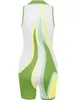LW korte jumpsuit gemengde print polyester casual kleurblokknop ontwerp mager mouwloze polo kraag vol romper 240429