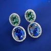 Boucles d'oreilles étalon pubang beaux bijoux 925 Sterling Silver Blue / Green Gem Drop Créé Missanite pour les femmes Gift d'anniversaire