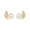 Orecchini per borchie coreana Trend Full Crystal Leaf Branch Pearl For Woman Delicate Simple Ear Jewelry Accessori Regali di Natale