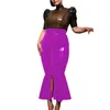 Skirts High Street Midi Hobble per donne lucenti in pelle in pelle PVC increspatura a petto singolo signore elasticose elastica vita