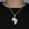 Gorąca moda mężczyźni Hip Hop Naszyjniki Wysokiej jakości żółte złoto Splaped Splish CZ Mapa Africa Wisiant Naszyjniki z 24 -calową liną dla mężczyzn Kobiety gorący prezent