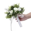 Decoratieve bloemen Wedding Bouquet Artificial Rose Hand Hand Hand voor boeketten met zijdelint Home Decoratie