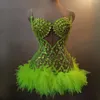 Stage Draag Green Gauze Rok Zom Pailletten Latino Dance Dress Fairy Nightclub Latijns -Amerikaanse kleding Sexy Performance Boluomi