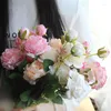 Fleurs décoratives 1pc 3 têtes Peony Fleur artificielle Fausse de bouquet Branche rose blanc pour décoration intérieure Décoration de mariage House