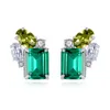 Emerald gemstone stud earrings S925 silver shiny zircon earrings European temperament niche design jewelry 2841