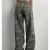Mexzt Camouflage Cargo Pants Women Y2K Street Clothing Niski wzrost dżinsy retro szerokie nogi dżinsy Postawy HARAJUKU PANTY 240426