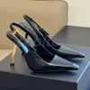 Prom Kleid Tanz Luxus Schuh Spiegel Leder Slingback Pumpe Frau Schwarz Krokodil Designer Ferse Sandalen Kätzchen Absatz Antiskid Lady Slim High Heel