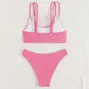 Dames badmode roze rood vaste kleur zwempak voor vrouwen lage taille 2 -delige bikini sexy holle uitspringende zuiveringsloos badpak zomer