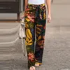 Vintage Women Floral Printed Pants Spring Autumn Fashion Drawstring Wide Leg Trousers Ladies Casual Loose Long Pantalones 240428