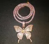 Bijoux Fine Rose Gol Micro Pave Pink CZ Cumbic Zircon Diamond Cuban Link Chain Tennis Butterfly Collier Hip Hop Jewelry9749971
