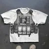 Retro Big Bulletproof Vest Grafische T -shirts Print Oversized Gothic Streetwear Harajuku Paren grafische Y2K Tops Goth Men Men Deskled 240429