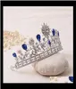 Juwelryluxury Elegant Blue Strasson Bridal Crystal Hochzeit Quinceanera Tiaras und Kronen Festzug Tiara Haarschmuck Aessories DR8660015