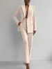 Dames tweedelige broek Spring Summer Women Fashion Solid Pant Suits Office Lady Elegant V-Neck Blazer Set Pencil Slanke Ladies