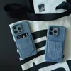 Denim-textured Fabric Card Holder Pocket Phone Case for Apple iPhone 15 Pro Max 14 Plus 13 12 Cowboy Style Camera Lens Bump Hard PC Shell Back Cover Coque Fundas Blue44