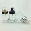 Speicherflaschen 50 ml Clear Glasflasche Silber Gold Schwarz Pumpenlotion/Emulsion/Fundament/Gel/Essence Toner Toilettenhaut Hautpflege Kosmetik