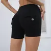 Dames shorts Lycra Gym Women met Pocket Fitness Sports Push Up Scrunch 2024 Summer Short Mujer Femme Black Gray