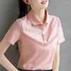 Dames Polos Polo Neck Shirt For Women Plain Pink Woman T Baggy jeugdige elegant worden aangeboden met kraag mode 2024 Aesthetic