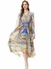 Abiti casual Seasixiang Fashion Designer Abito estivo Summer's Women's Dined Lantern Maniche Crystal Indie Print folk