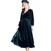 Casual Dresses Vintage V-Neck Long Dress Autumn 2024 Women Loose Velvet Elegant Party Ruffles Vestidos 10 färger