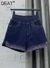 Jeans pour femmes Fashion Shorts en jean féminin élastique haute taille ourlet diamant couleur solide large jambe courte 2024 Summer Tide 29l1091