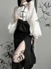 Novo vestido de pescoço preto de estilo nacional de estilo chinês para crianças vestidos de outono vintage combinados com um conjunto de efeitos de emagrecimento