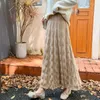Saias Salia de malha de inverno Mulheres altas cintura elástica elegante dobras compridas midi vinatge A-line malhas casuais solto jupe t188