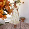 Lente/zomer nieuwe stijl slanke pasvorm geprinte bubbelmouwen grote zoom high -end jurk voor vrouwen