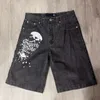 Y2k shorts pour hommes lâches décontractées directes jean hip hop punk denim gym mens femmes pantalons de survêtement noir de rue d'été 240430