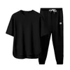 Men's Tracksuits Men Exercise Clothing Set Summer Sport Outfit O-neck Short Sleeve T-shirt Wide Leg Sweatpants With For Active