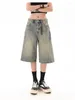 Shorts femininos Design de arranhões Retro Denim unissex Perguas larga Capris Street Summer Summer Feminino Cantura Alta Jeans curto solto