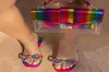 Slippers Rainbow Rhinestone Flip Flip e Bolsa Stans Summer Summer Shoes Flato Bolsa Lia Bolsa