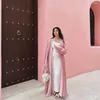 Etnische kleding groene abrikoos roze open glanzende abaya moslimvrouw Dubai zomer Kaftan vakantievakjes 2024 jurk met lange mouwen