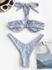 Swimwear féminin Zaful Crisscross Paisley Print Cutout Underfrsert Bikini