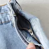 Женские джинсы Keyanketian 2024 запуск высокой талины джинсовой джинсовой ткани Culottes Pantkirt Spight Girl Patchwork Side Zipper Slim Shorts y2k