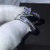 Handgefertigter Luxus weiblicher Schmuck Prinzessin Schnitt 5A Zirkonstein Weiß Gold gefülltes Verlobungsschwerrad Ring Set für Frauen 192l