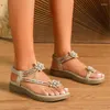 Zapatos informales Mujer de verano de 2.5 cm Plataforma de 3 cm Sandalias bohemias Bohemio Femenino Gran tamaño Leisure Bling Pearl Flores Valentín