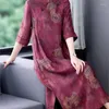 Etnik Giyim İpek Cheongsam Hangzhou Orta Ana Mizaç Gevşek Çöp