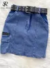 Work Dresses SINGREINY American Retro Denim Two Pieces Suits Halter Zipper Sleeveless Sweet Top Belt Bodycon Short Skirt Fashion Sets