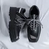 Chaussures décontractées Derby Fashion Lace-Up Hen-up Hauteur de cuir augmentation de la plate-forme augmentée Bneakers noirs