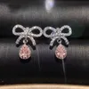 Flower shape Dangle earring Diamond Cz Real 925 Sterling silver Long Party wedding Drop Earrings for women Bridal Jewelry Gift 3085