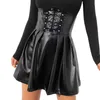 Röcke Frauen Gothic Faux Leder High Taille Korsett Schnürpüree Bustier Mini Faltenrock Dropship