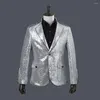 Costumes masculins veste pour hommes paillettes de mode Blazer vêtements pour hommes en nylon nylon poitrine argentée blazers vêtements