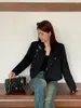 Frauenanzüge Frühling/Sommer Chinesisch Stehhalter Neck Kurzer Blazer -Schichten Vintage Elegant Black Lose Metal Button Anzug Jacken