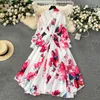 Sıradan elbiseler yaz bohem çiçek şifon sundress tatil plajı seyahat kadın giyim maxi elbise gevşek parti uzun vestidos boho robe 2024