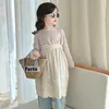 Kleidungsstücke Kinder rosa runde Nackenhemd 2024 Mode koreanische Kindermädchen Pullover Kleid Süßes zweiteilige Set