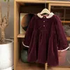 Girl Dresses Girl Girl Velvet Spesso bordo fiore con filo lunghi per bambini a maniche lunghe.